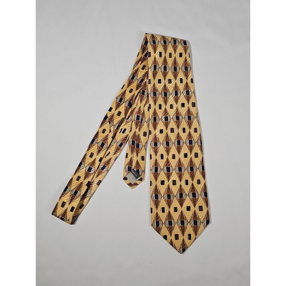 Robert Talbott Best Of Class Modern Gold Silk Tie w Blue Accents 60 x 4” USA